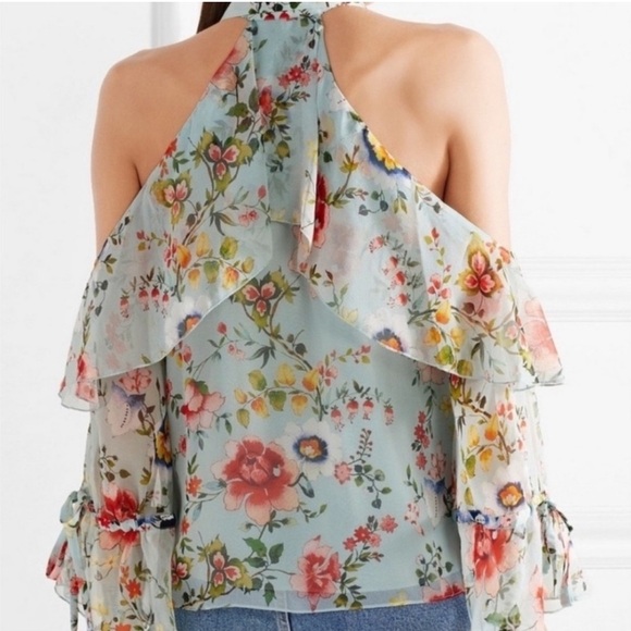 Alice + Olivia Blayne Cold Shoulder Floral Print Silk Blouse Size XS - Picture 3 of 5